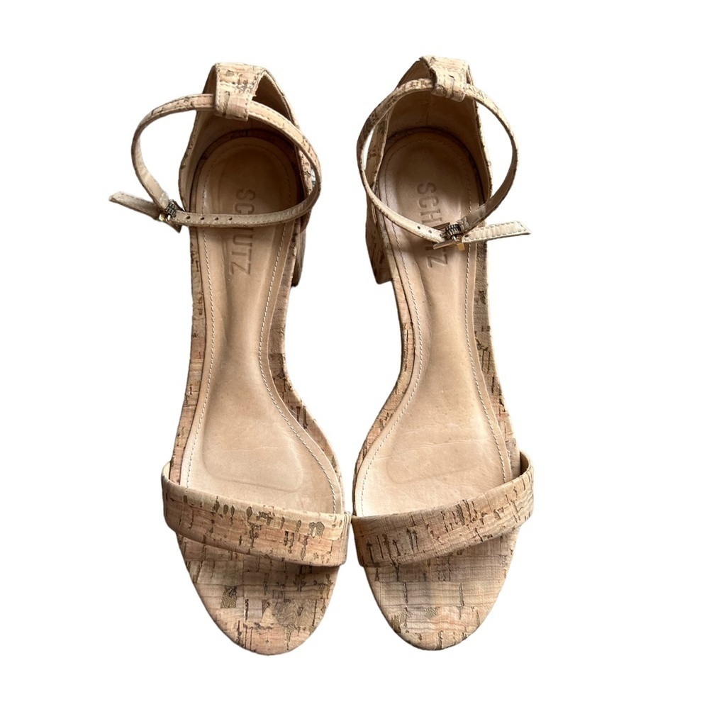 SCHUTZ - Bebethy Cork Ankle Strap Block Heel Sandals Sz 9 - Picture 3 of 10